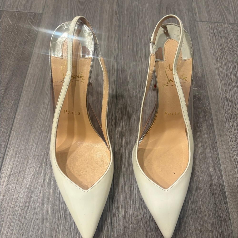Christian Louboutin White Pointed Slingback Pumps